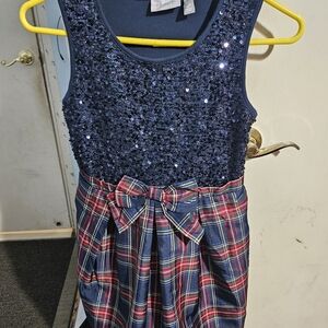 Navy Sequin Top with Plaid Skirt Dress
